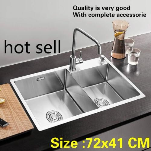 Free shipping Household standard vogue kitchen manual sink double groove 304 stainless steel hot sell 72x41 CM