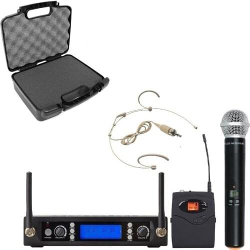 Bolymic Professional Headset Microphone Wireless System 2 Channel UHF Headworn Condenser Cordless Mic w Case For SM58 Mics
