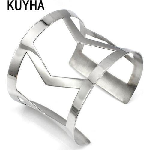 Silver Color Hollow Cuff Bangle Fashion Geometric Wide Open Bracelet Famous Brand Punk Style Jewelry Accessories