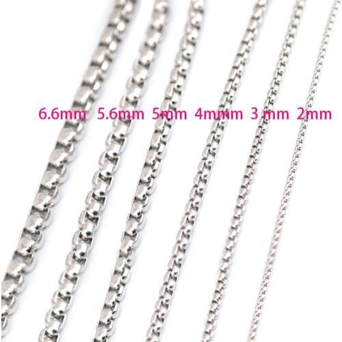 2mm 3mm 4mm 5mm 5.6mm 6.6mm Stainless Steel box Necklace Chain For women men locket pendant