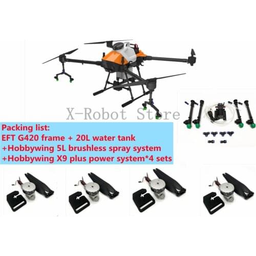 EFT New G420 Four-axis 20L 20KG Agricultural Spray Drone Frame Kit 5L hobbywing X9 plus Power System UAV
