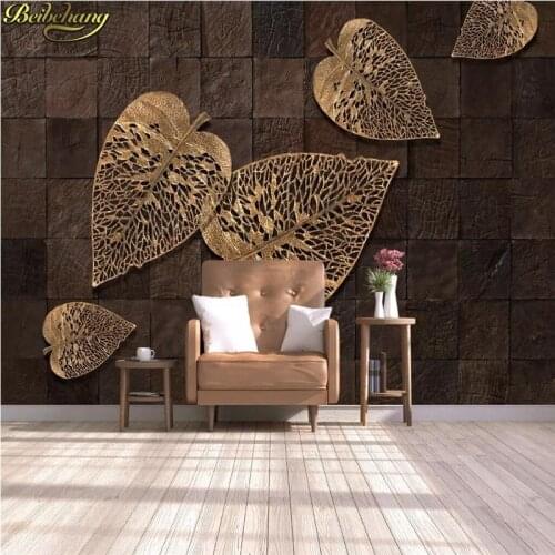 Beibehang Custom photo wallpaper mural modern minimalist European retro three-dimensional wood grain golden leaves background