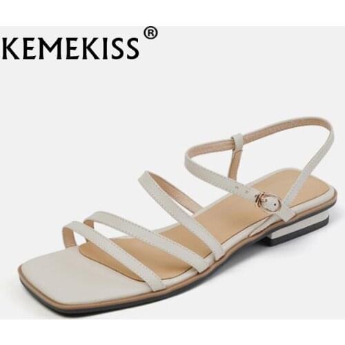 KemeKiss Size 33-40 Women Flat Sandals Square Toe Summer Women Shoes Fashion Square Heels Daily Buckle Ladies Footwear