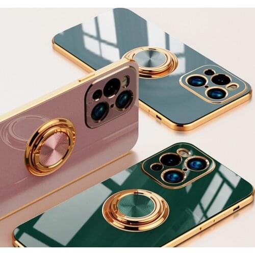 KEYSION Plating Phone Case for OPPO Find X3 Pro X3 Lite X2 Neo Ring Stand Soft Silicone Back Cover for Reno 5 5 Pro 5G 5K