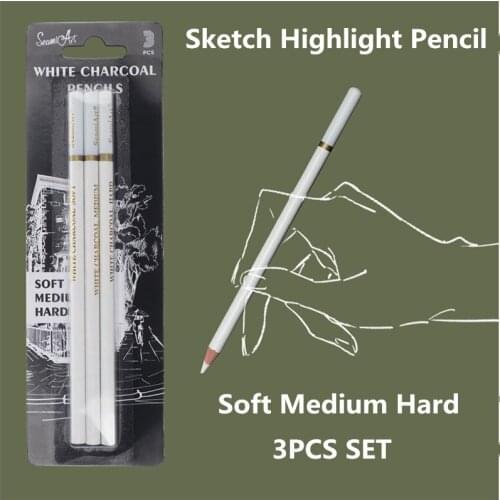 3pcs White Sketch Charcoal Pencils for Sketching Painting Drawing Standard Highlight Carbon Pens Art Craft Tools School Supplies