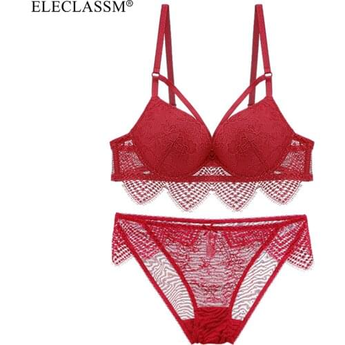 New White Lace Bra and Panties Sets Push Up Brassiere C D Cup Sexy Underwear Set Cotton Thick Bras Embroidery Women Lingerie Set