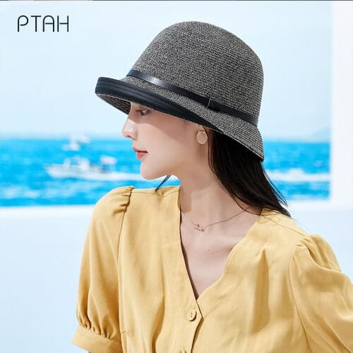 [PTAH] Summer Straw Sun Hat Women Roll-up Straw Foldable Beach Cap Breathable UV Sun Protection Hats Shipping Casual Adjustable