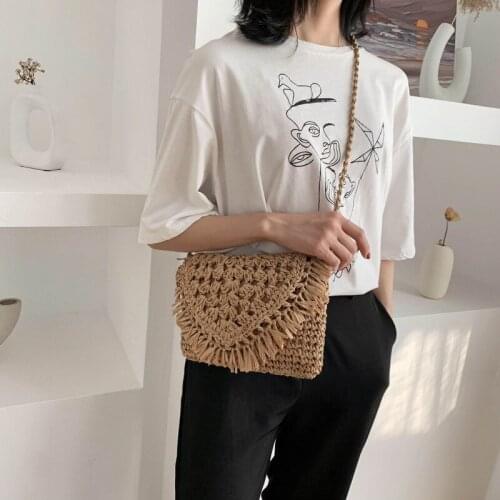 Women Summer Small Straw Bags Tassel Beach Shoulder Bags Woven Mini Tote Crossbody Bags Handbag