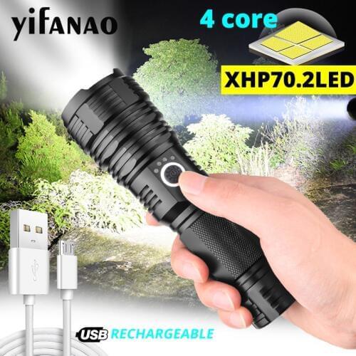 XHP70.2 Powerful Flashlight 26650 Ultra Bright Zoom Torch T6 Camping Lamp USB Rechargeable XHP50.2 LED actical Light For Fishing