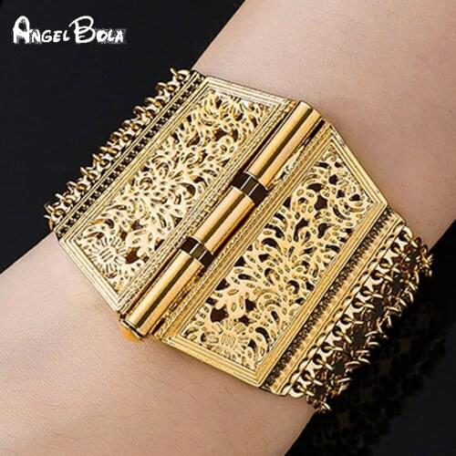 Muslim Fashion New Geometric Hollow Gold Jewelry Lady Charm Bracelet Islamic Arab Luxury Cuff Bracelet Accessories Holiday Gift