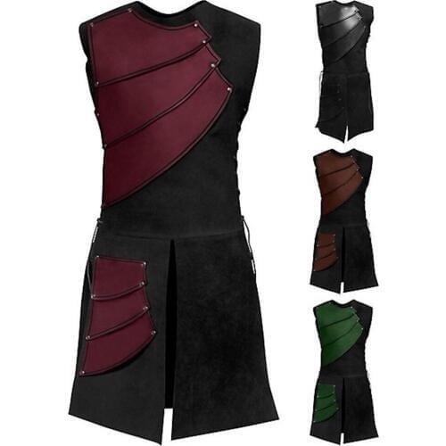Adult Men Medieval Clothing Round Neck Sleeveless Vintage Stitching Clothing Victorian Top Jacket Outfit Costume