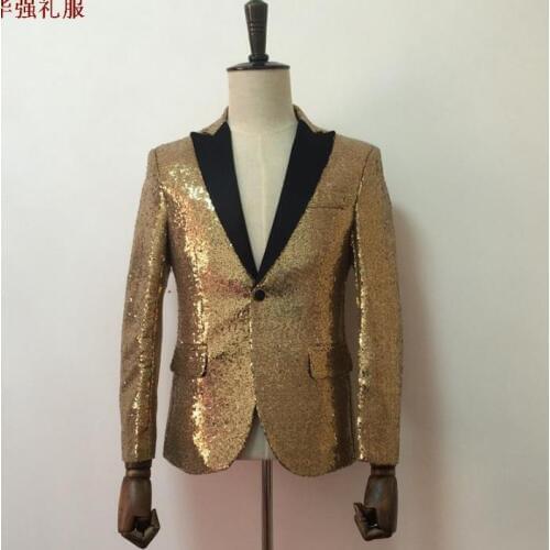 Singer stage blazer men formal dress latest coat pant designs suit men costume homme terno golden sequins suits for mens