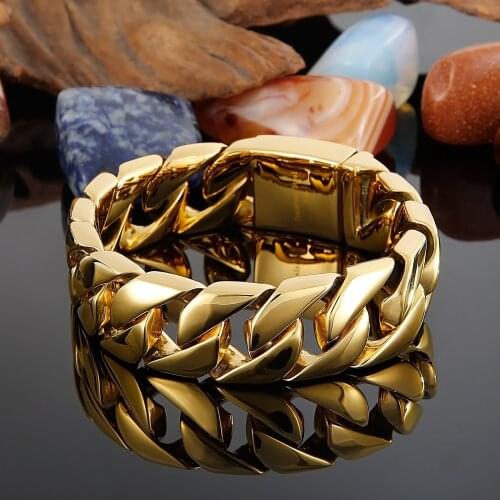 20mm chunky Curb Guban Bracelet Mens Stainless Steel 316L Brushed/Shiny/Gold Bracelets