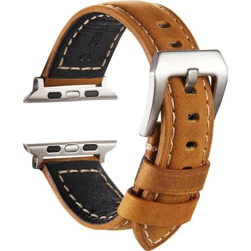 Male Crazy Horse Leather Watchband For Apple Watch Series SE/6/5/4/3 Bracelet 38mm 42mm Handmade Strap for iwatch 44mm 40mm