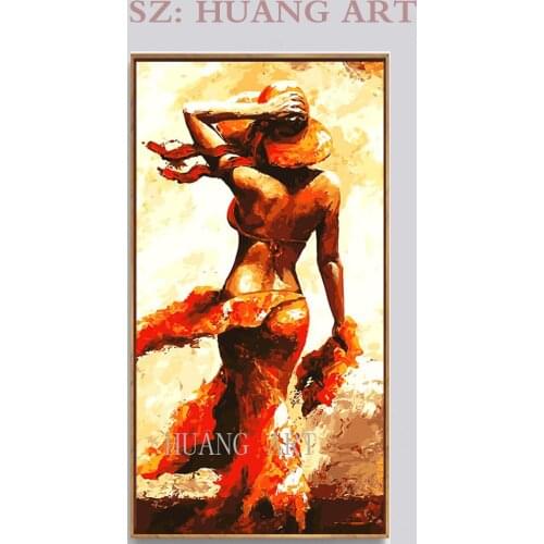 Hand-painted figure dressed in a red dress formal clothes girl oil painting modern household adornment wall art hall
