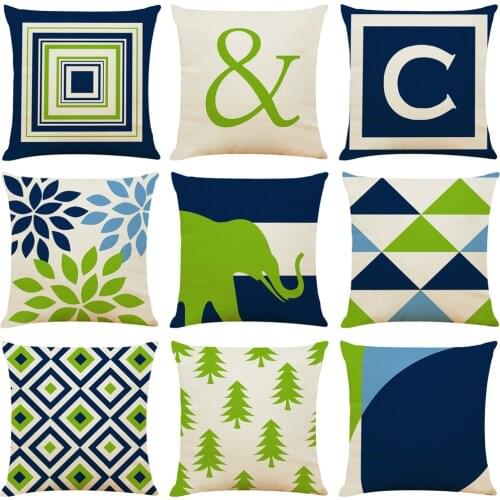 Simple Geometric Cushion Cover Blue Green Elephant Geometry Pillow Case Home Decorative Pillows Customized