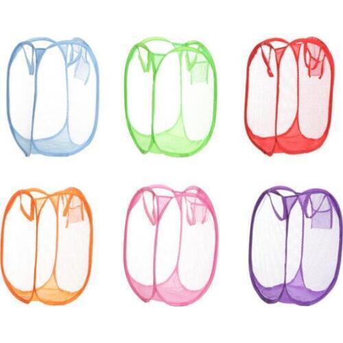 New Mesh Fabric Foldable Pop Up Dirty Clothes Washing Laundry Basket Bag Bin Hamper Storage for Home LX1730