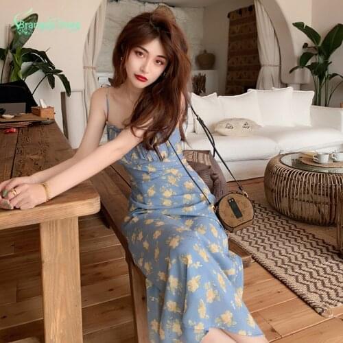 Harajuku Dress Spring 2021 Korean Fashion Cottage Core Vintage Clothes Sexy Fairy Sstrap Summer Dress Elegantes Dropshipping Cas