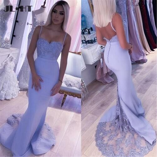 Lavender Mermaid Bridesmaid Dresses Long Spaghetti Straps Maid of honor gowns Elastic Satin Backless Wedding Party Dress