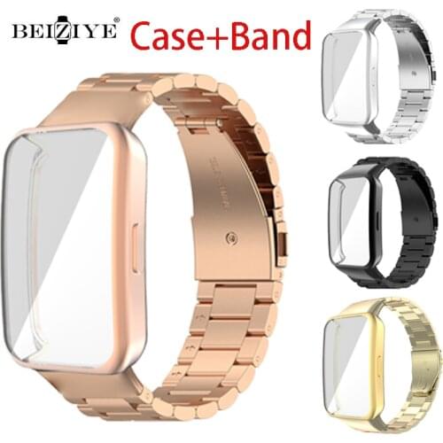 Stainless Steel Strap+Protector Case For Huawei Band 6 Bracelet Replacement Metal Bracelet strap For Huawei Band 6 Pro/Honor 6