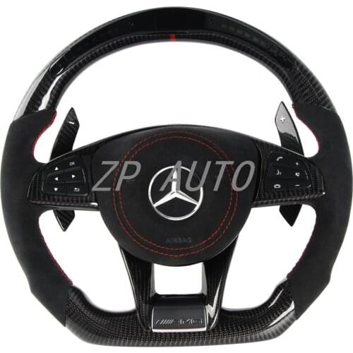 For Benz Alcanrata Carbon fiber LED steering wheel fiber Carbon Fiber Paddle Shifters Red label / line Assembly
