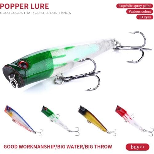Fishing tackle Brand 3D Eyes 6.5CM 6.6G Popper Fishing Plastic Fishing Bait 8# treble Hooks jigging Wobbler Hard Artificial Bait