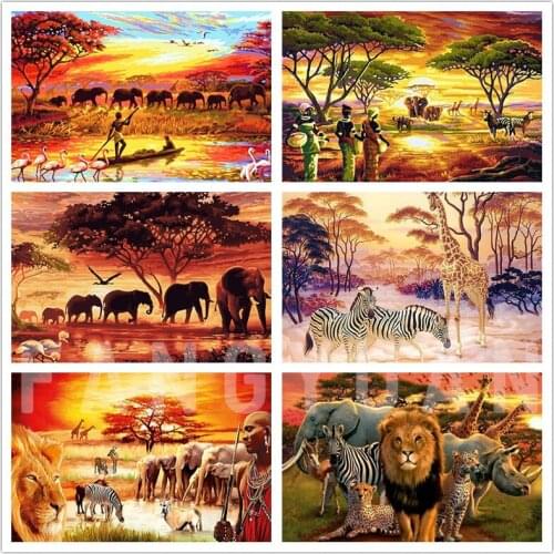 Animal Elephant Diamond Painting 5D Diy Rhinestone Embroidery Mosaic Sunset Natural Lion Cross Stitch Kits Home Decoration