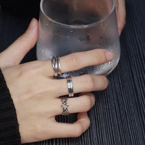 U-Magical Hiphop Letter Star Geometrical Ring for Women Textured Open Adjustable Multi-layer Hollow Index Finger Ring Jewellery