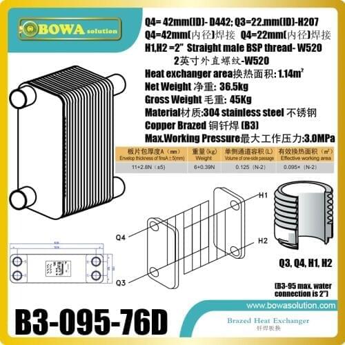 115KW water heater select stainless steel plate heat exchanger as condenser in air source/geothermal heat pump equipments