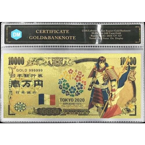 Japan Gold Banknote Tokyo World Flags Comics Cartoon Card Switzerland Souvenir Anime Gold Plastic Cards for Collection