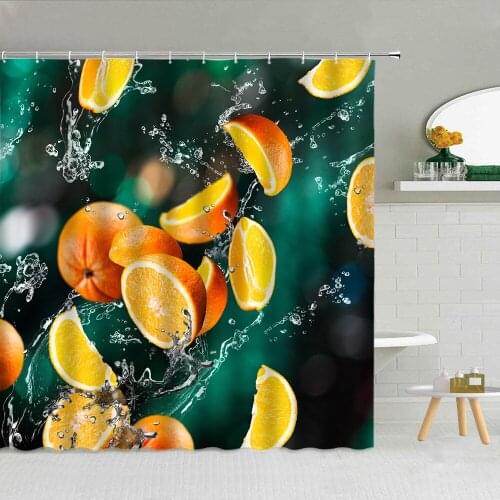 Fresh Fruit Vegetable Pumpkin Lemon Pineapple Shower Curtain Polyester Fabric High Quality Bath Screen Home Decor With Hooks