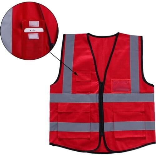 Hi-Vis Safety Vest With Zipper Reflective Jacket Security Waistcoat 5 Pockets
