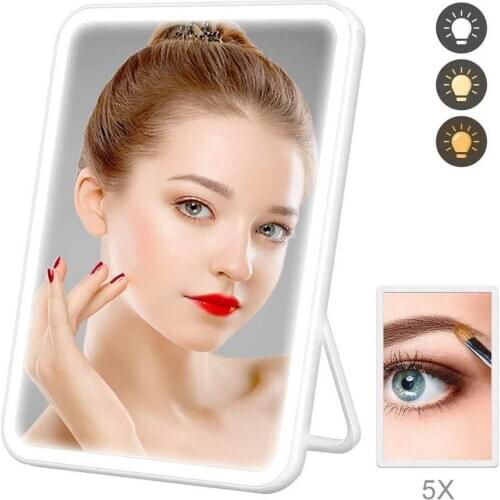 Vanity Makeup Mirror with 56 LED Lights 1X/5X Magnifying Mirror Touch Screen Adjustable Wall Mounted USB Charging