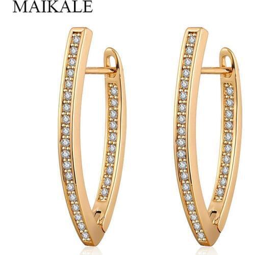 MAIKALE New Fashion V shape Small Stud Earrings Cubic Zirconia Gold Copper Earrings for Women Korean Jewelry Charm Gifts