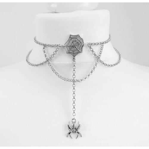 Goth Spooky Hanging Spider Chain Choker Dainty Webs Necklace Gothic Jewelry Fashion Statement Rock Halloween Women Gift Punk