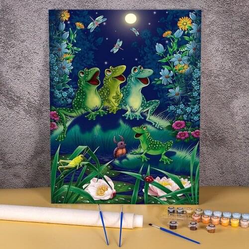 Animal Frog Painting By Numbers Package Oil Paints 40*50 Canvas Pictures Handmade For Kids Handicraft For Wholesale