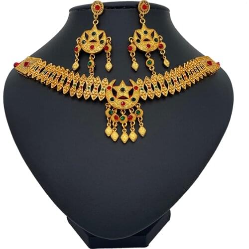 24k fashion Dubai Jewelry Sets for Women Indian big Earring Ethiopia Party African Girls Wedding gifts Brides Habesha Necklace