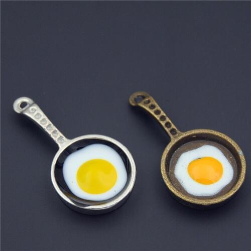 5pcs Frying Pan Charms With Fried Eggs Detail Kitschy Fun Bracelet Necklace Jewelry Making Handmade DIY A548/A600