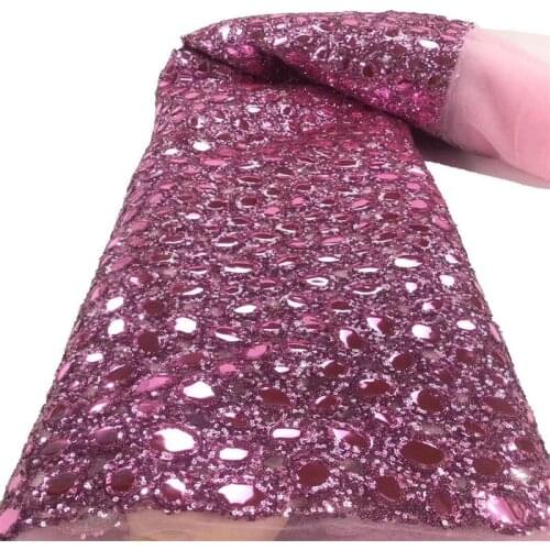 African Lace Fabric 2021 Pink High Quality French Mesh Lace Fabric With Big Sequins Nigerian Lace Fabrics For Wedding Dress