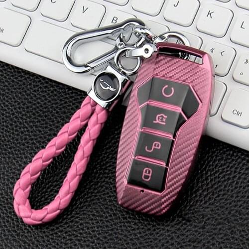 For BYD Tang Second Generation Song Pro QIn Pro TPU Carbon Fiber Car Key Cover Case Bag Holder Keychain Protector Accessories