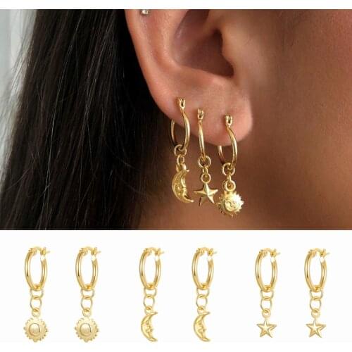 CRMYA Boho Sun Moon Star Dangle Drop Earrings For Women 18K Gold Silver Color Fashion Jewellery Wholesale
