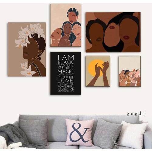 Elegant Black Woman Girl Power Poster Boho Female Feminism Canvas Painting and Prints Wall Art Pictures Living Room Home Decor