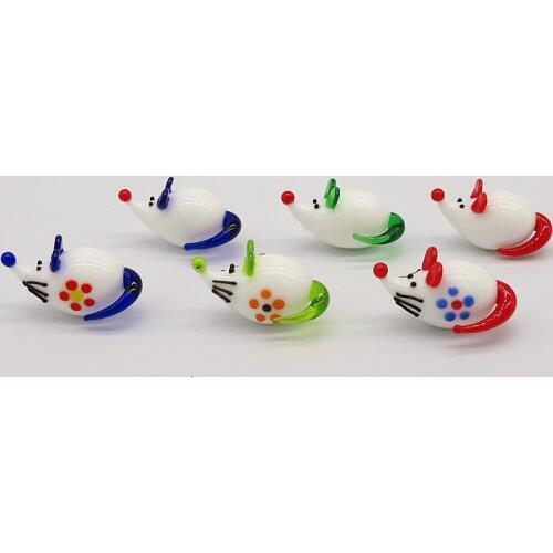 6pcs White cute handmade Murano glass mouse Figurines ornaments Home Fairy garden decoration Miniature Animals glass statues rat