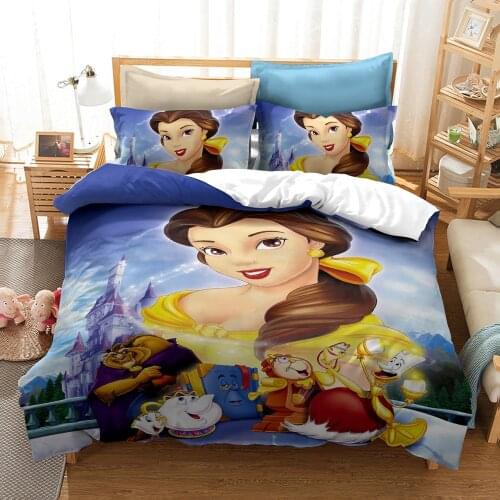 Beauty and the Beast Bedding set Twin Size Belle Princess Quilt Duvet Covers for Girls Bedroom Decor Queen Bed Linens King Kids