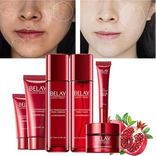 Red Pomegranate Face Set Moisturizing Nourish Oil Control Anti-aging Anthocyanin Hyaluronic Acid Unisex Skin Care Six-piece Set