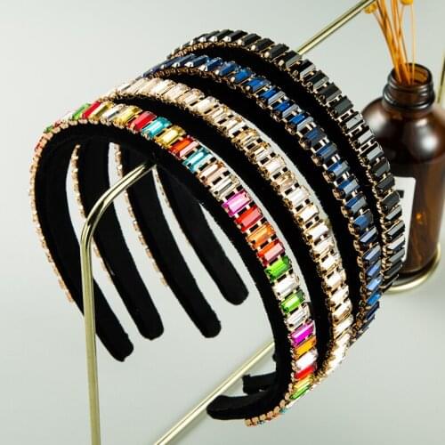 Lovely Baroque Polychrome Crystal Hair band For Women Luxury Colorful Glass Slim Lace Hair Band Party Hair Accessories