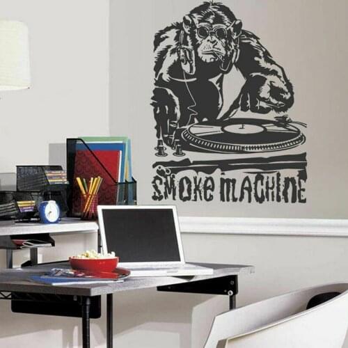 Cartoon Gorilla Smoke Music DJ Electronic Wall Sticker Playroom Recording Studio Disc Chimp Wall Decal Bedroom Vinyl Decor
