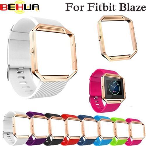 Soft Silicone Watch Band For Fitbit Blaze Band For Smart Fitness Watch Band with Metal Frame Case Replacement Bracelet Strap