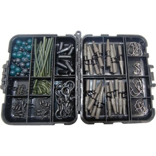 160pcs Carp Fishing Tackle Accessories Set Lead Clips Swivels Hooks Beads Speed Links Kit For Portland Pulley Rigs