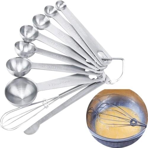 9Pcs/Set Kitchen Baking Measuring Spoons Cups Set with Measuring Stick Egg Beater Whisk Scales Handle for Cooking
